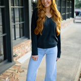 CozyChic Lite® Ribbed V Pullover, Black