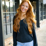 CozyChic Lite® Ribbed V Pullover, Black