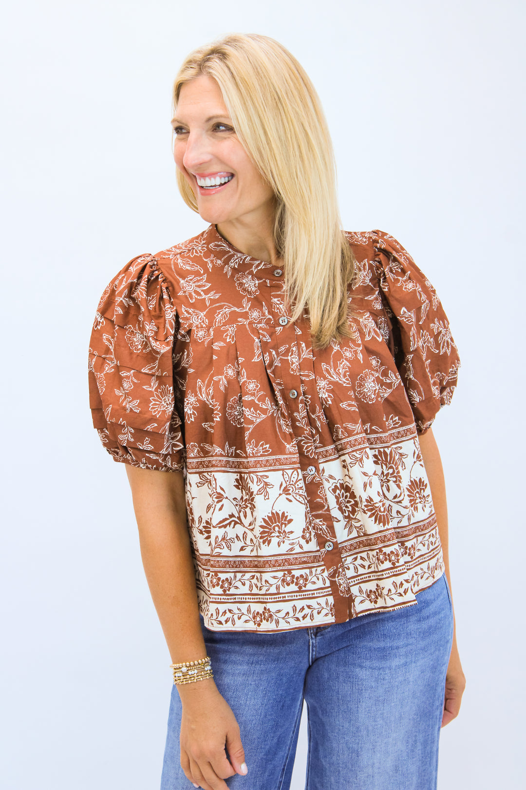 Take A Chance Top, Brown/Cream