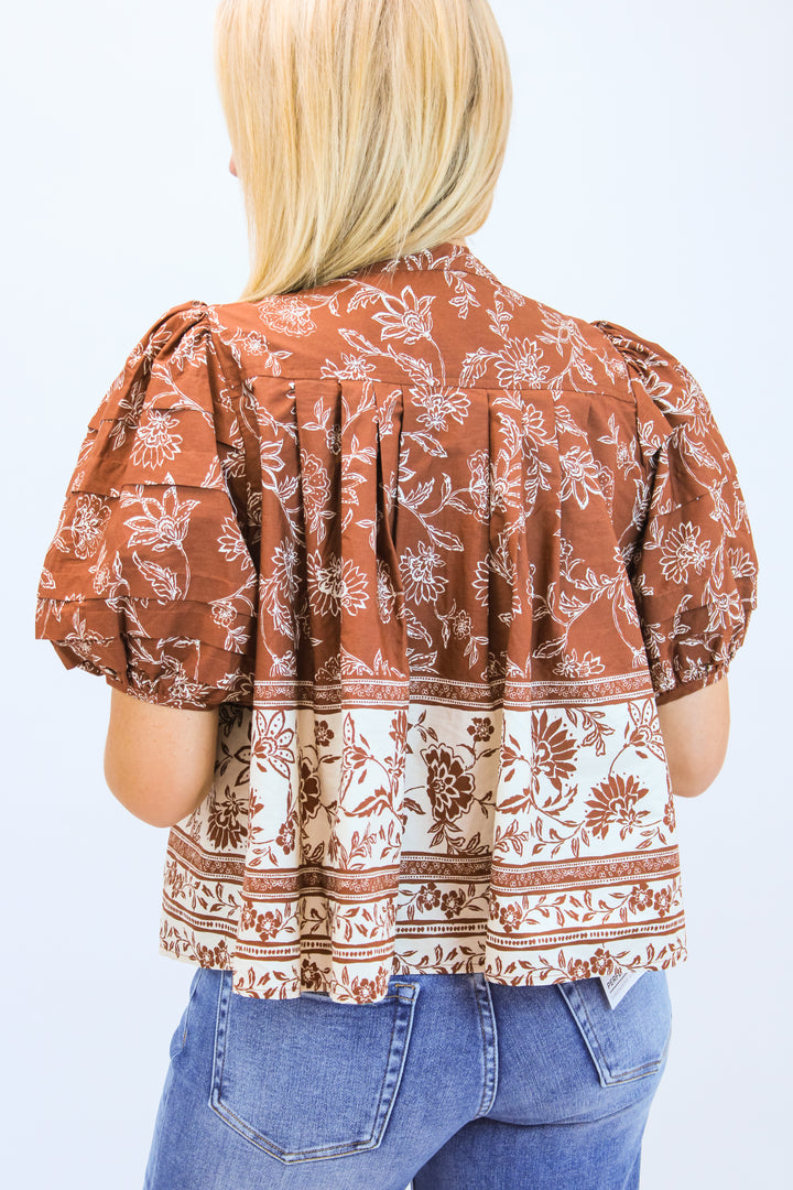Take A Chance Top, Brown/Cream