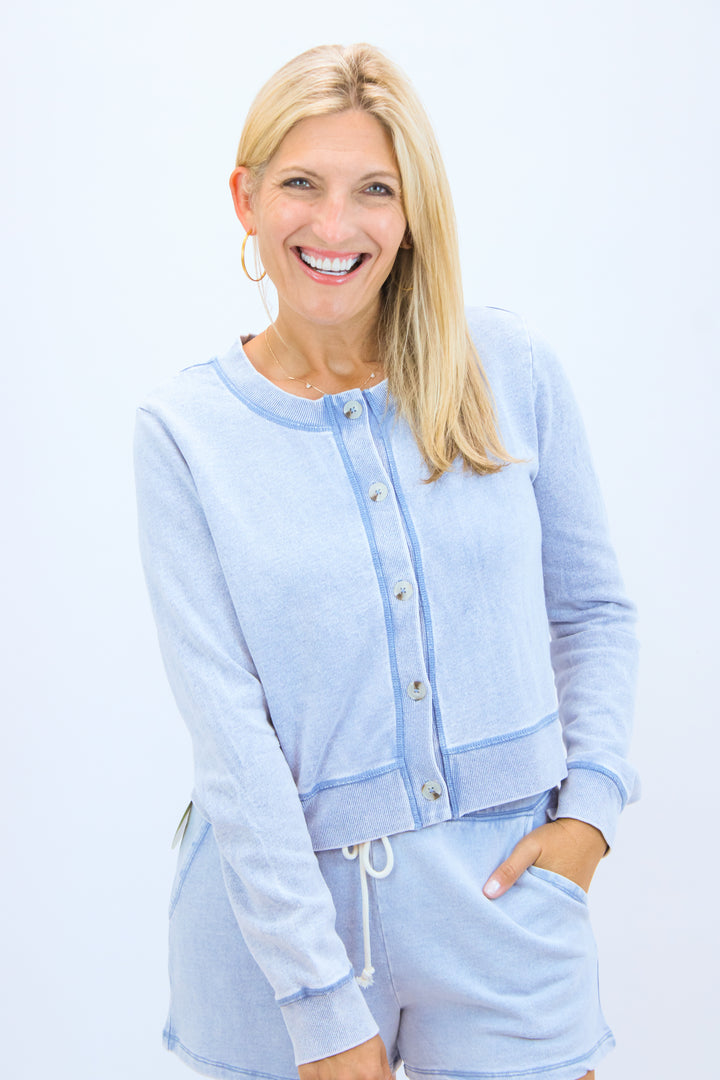Daily Knit Denim Cardigan, Washed Indigo