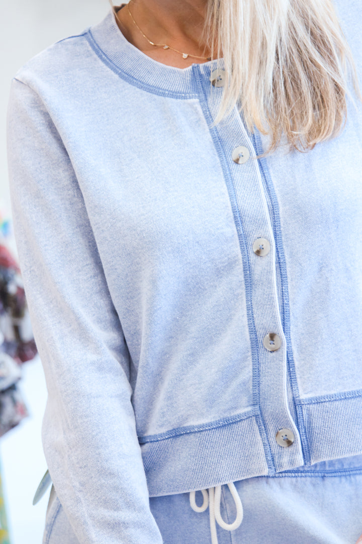 Daily Knit Denim Cardigan, Washed Indigo