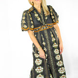 Embroidered Flowers Midi Dress, Black