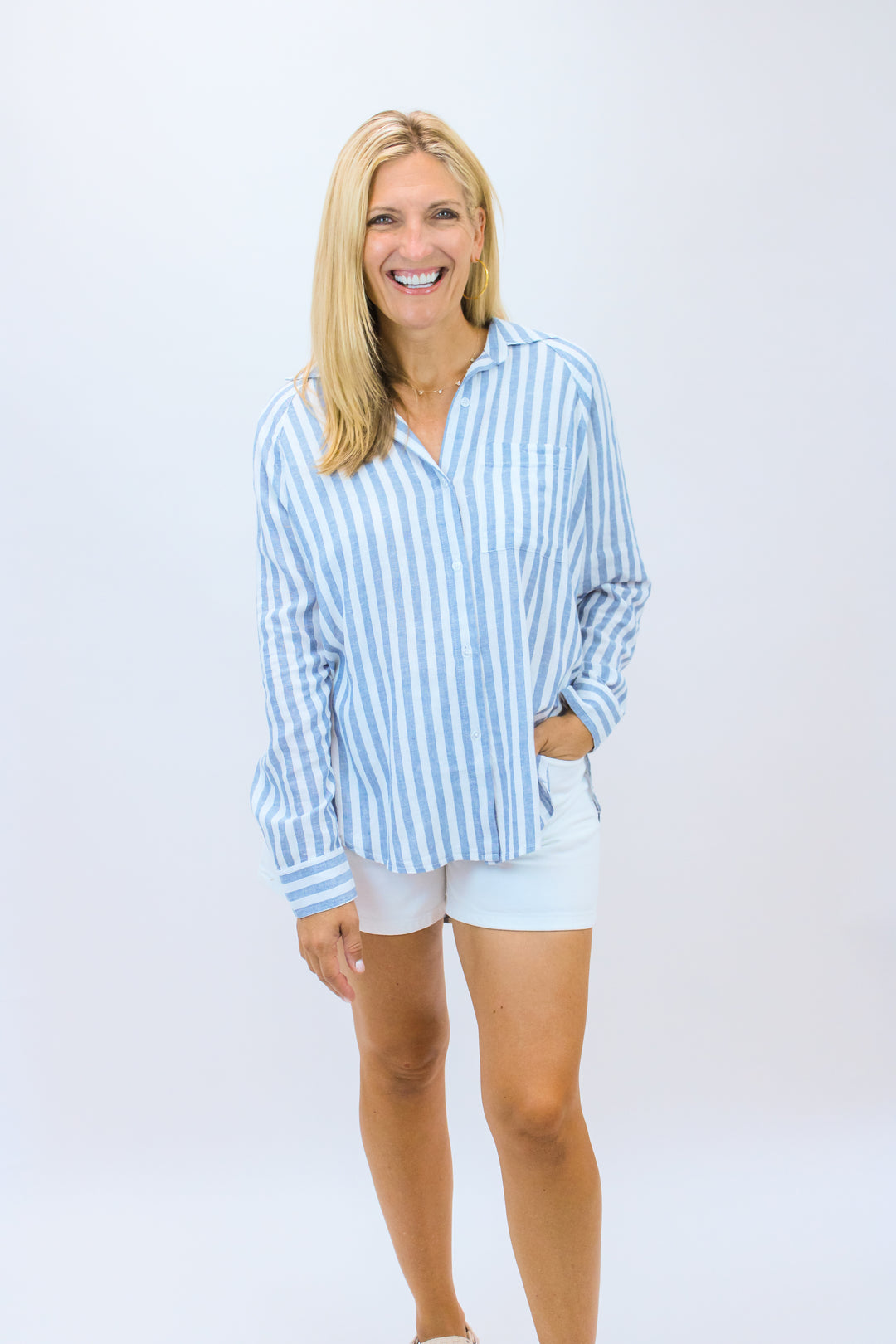 Perfect Linen Striped Top, Boathouse