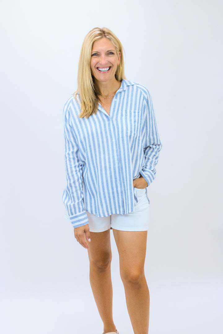 Perfect Linen Striped Top, Boathouse