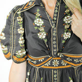 Embroidered Flowers Midi Dress, Black