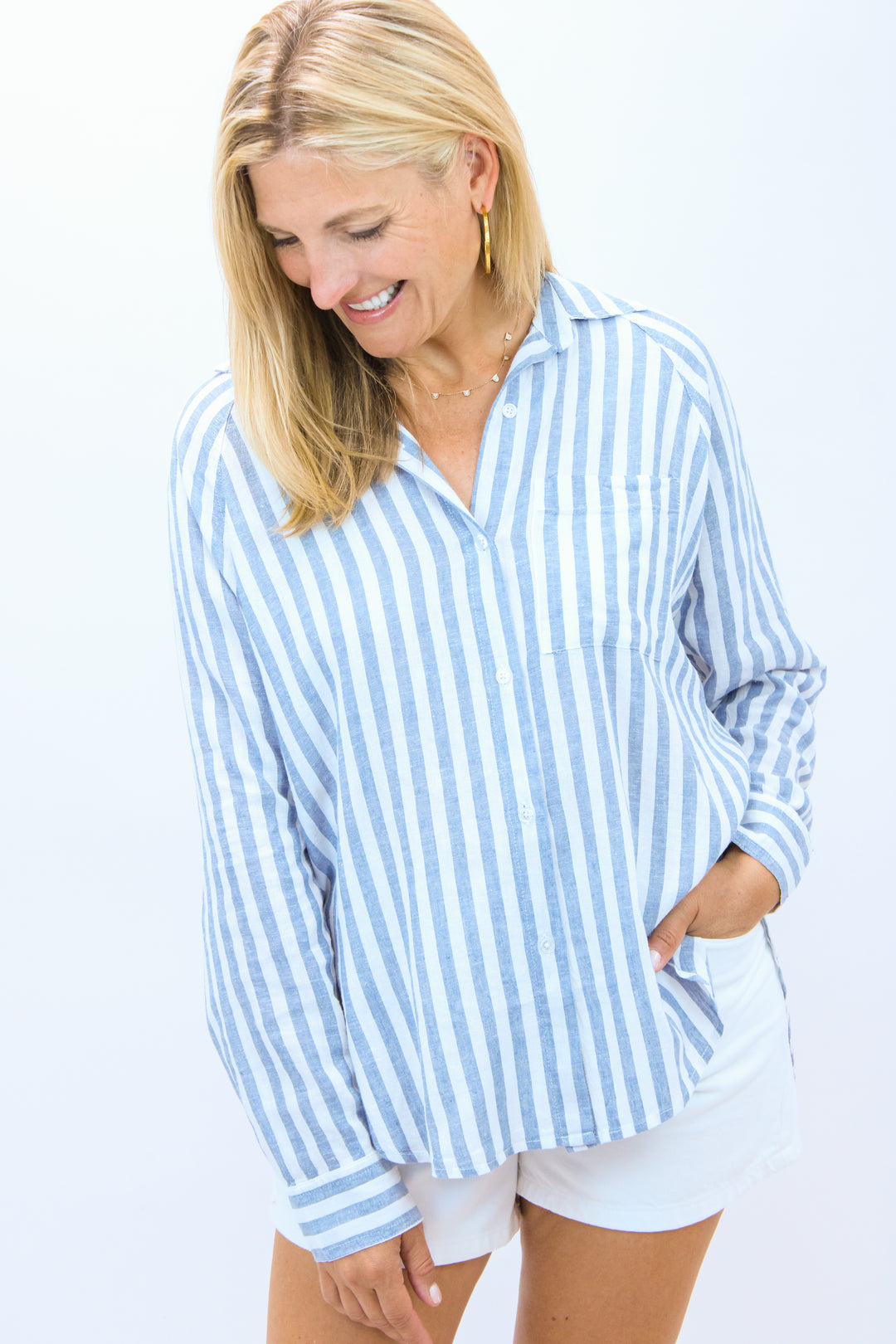 Perfect Linen Striped Top, Boathouse