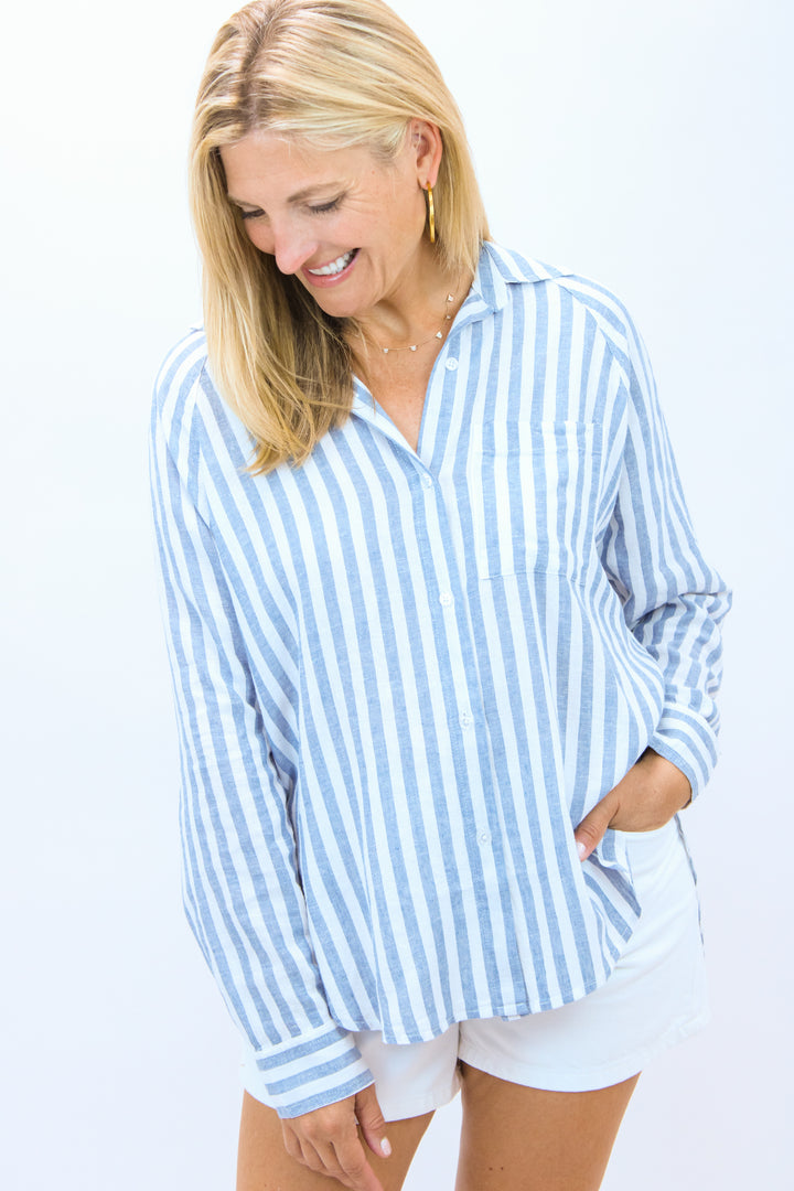 Perfect Linen Striped Top, Boathouse