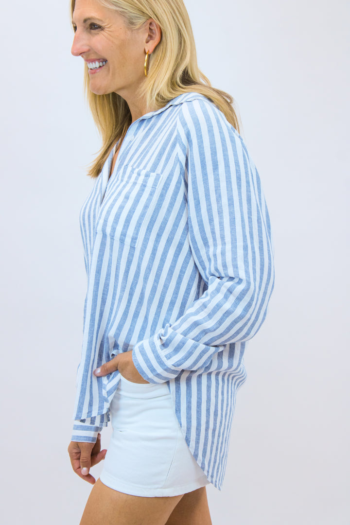 Perfect Linen Striped Top, Boathouse
