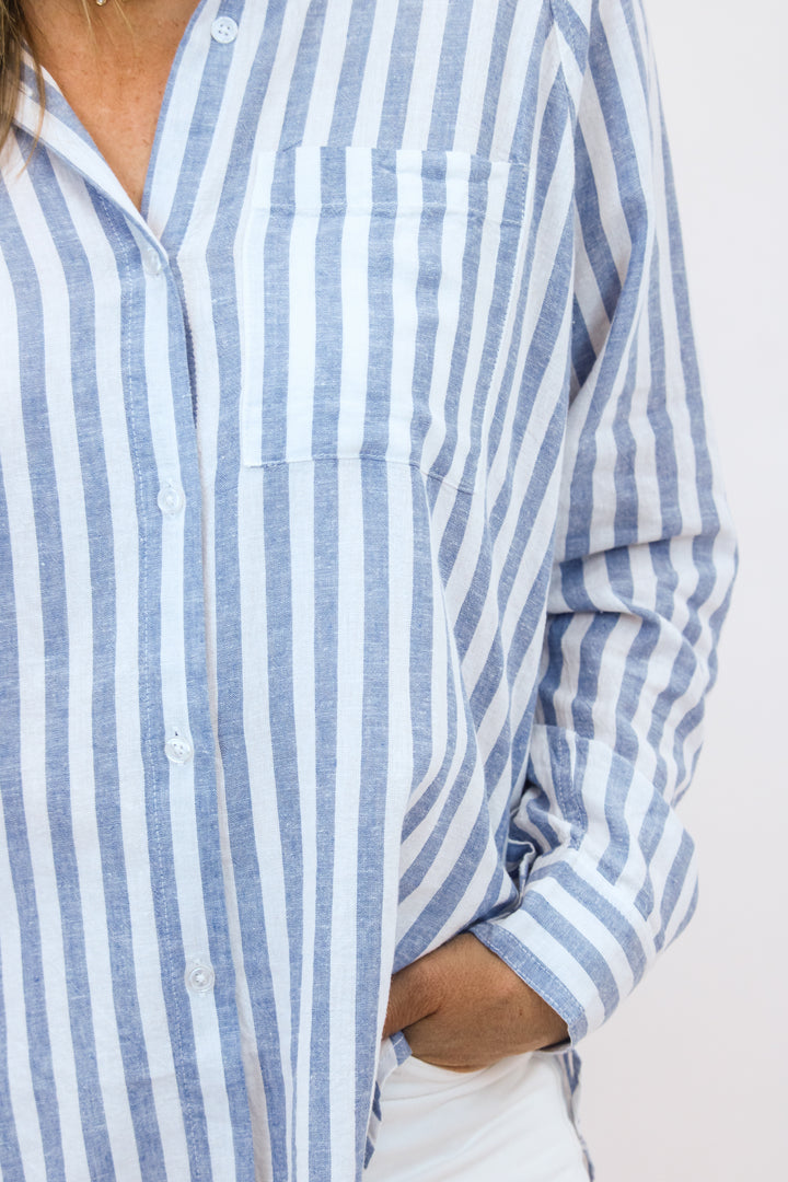Perfect Linen Striped Top, Boathouse