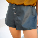 Call Back Mini Leather Skort, Black
