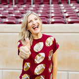Maroon & Gold Rhinestone Lace Football Tee