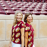 Maroon & Gold Rhinestone Lace Football Tee