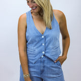 Wren Welt Pocket Vest, Sea Breeze Wash