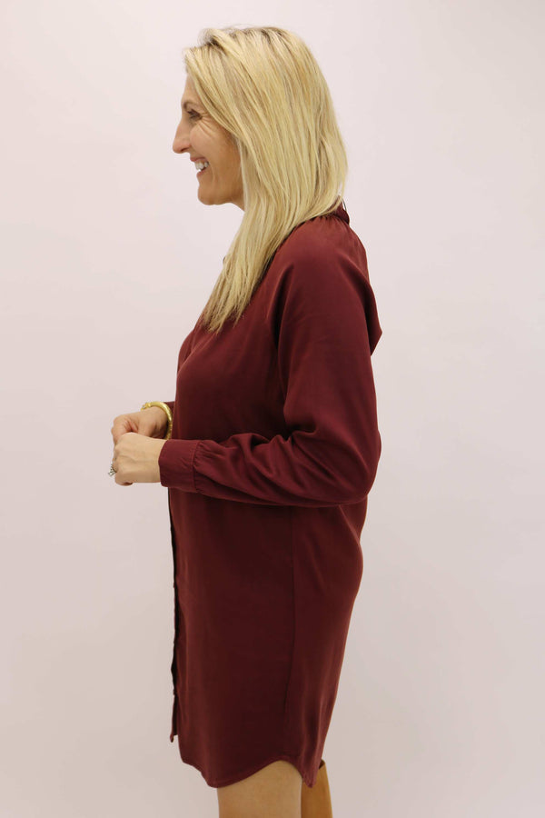 Long Sleeve Button Down Dress, Maroon