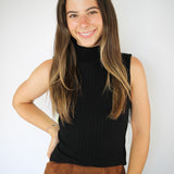 Sleeveless Mock Neck Top, Black