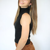 Sleeveless Mock Neck Top, Black