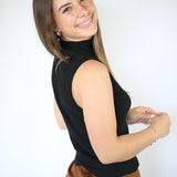 Sleeveless Mock Neck Top, Black