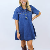 Paloma Denim Mini Shirt Dress, Medium Wash