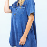 Paloma Denim Mini Shirt Dress, Medium Wash