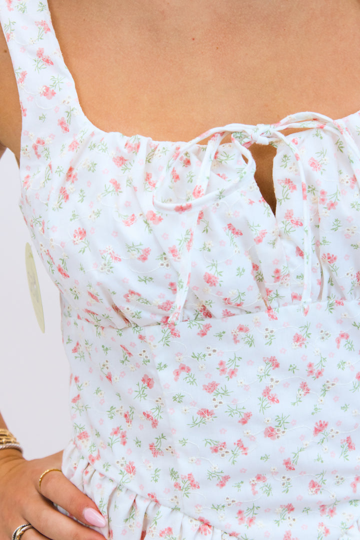 Floral Paradise Mini Dress, White Pink Floral