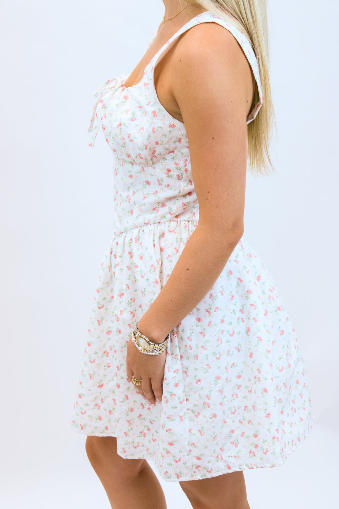 Floral Paradise Mini Dress, White Pink Floral