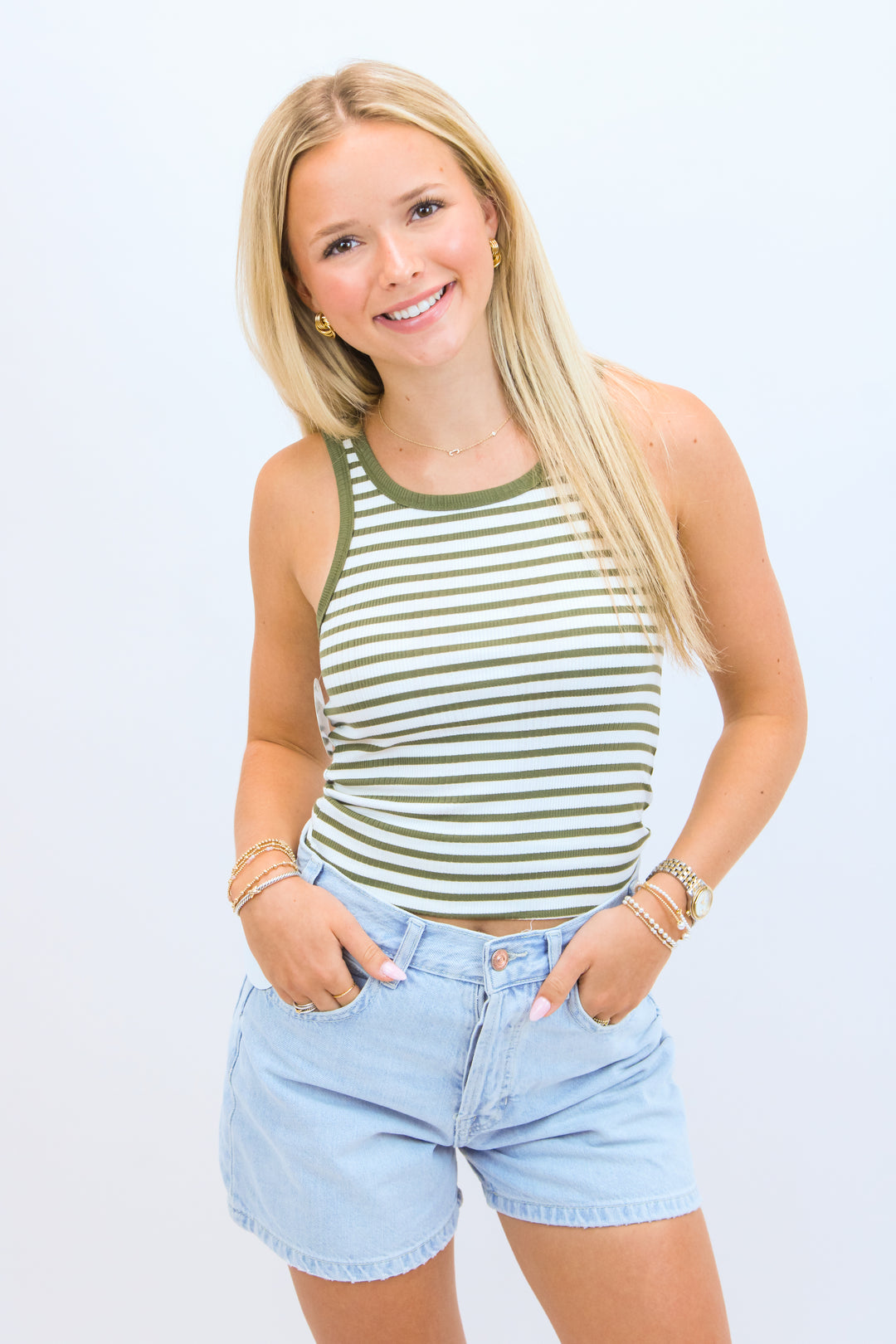 Classic Striped Scoop Tank, Fern