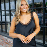 Uma Lace Satin Cami, Black