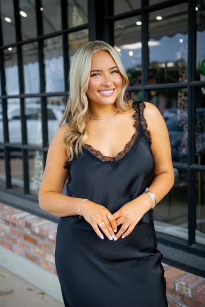 Uma Lace Satin Cami, Black