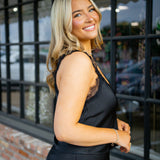 Uma Lace Satin Cami, Black