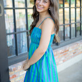 Deep End Summer Dress, Blue/Green