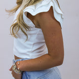 Clean Lines Ruffled Crop Top, White