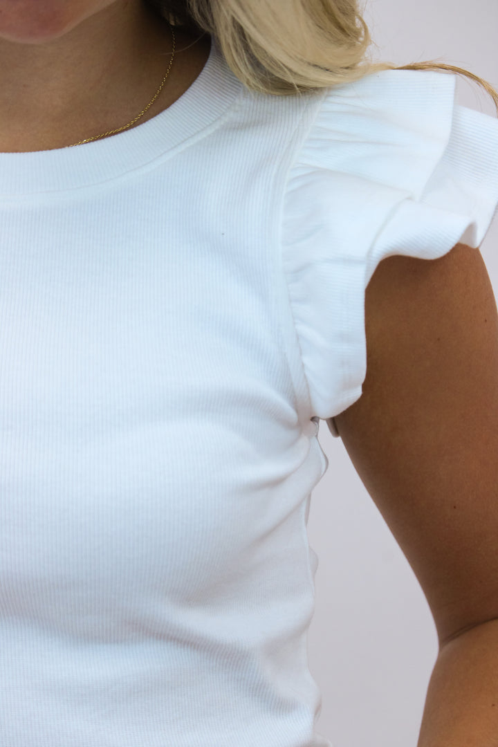 Clean Lines Ruffled Crop Top, White