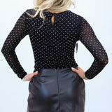 Ancira Rhinestone Mesh Bodysuit, Black