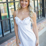 Stephania Floral Cotton Mini Dress, Chapparal Blue