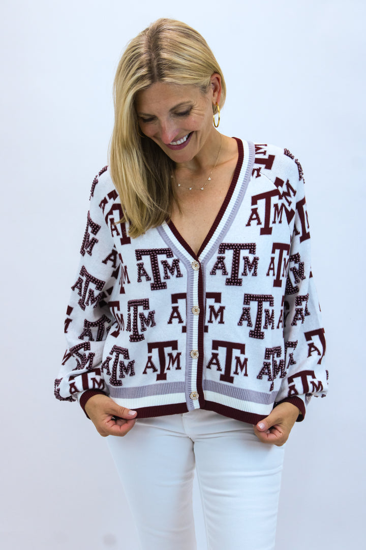 Texas A&M Knit Mascot Rhinestone Cardigan