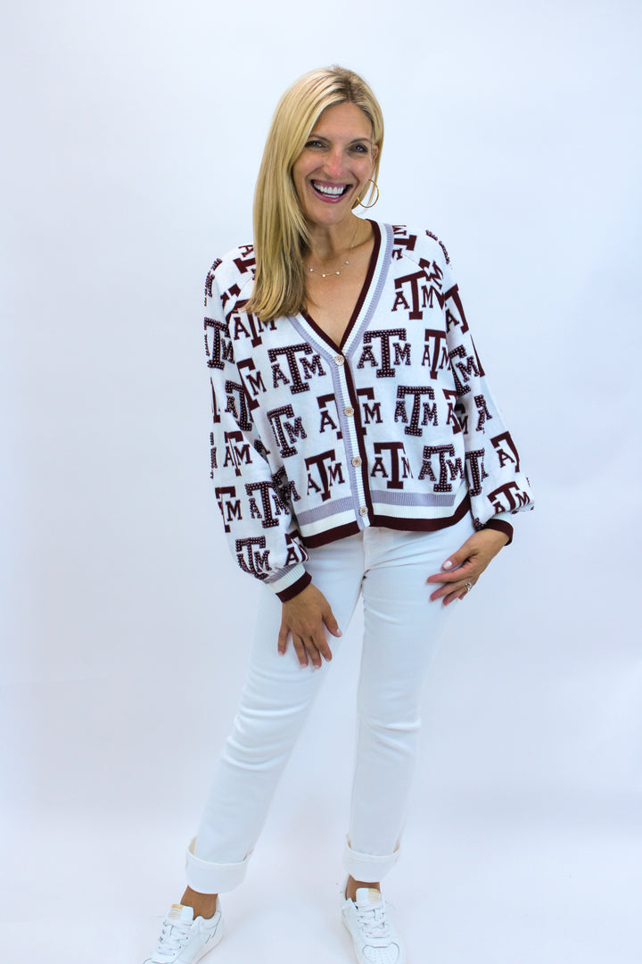 Texas A&M Knit Mascot Rhinestone Cardigan