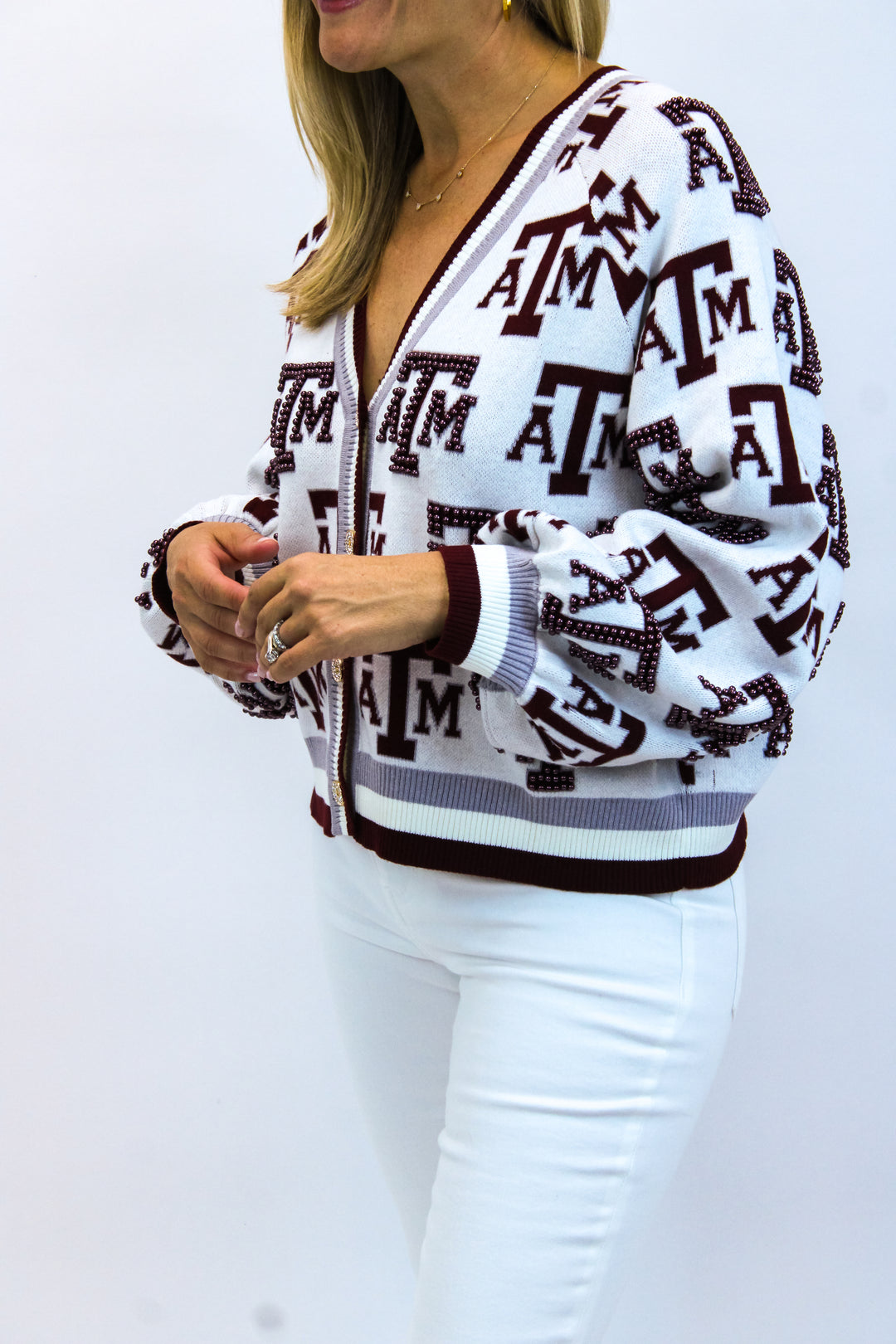 Texas A&M Knit Mascot Rhinestone Cardigan