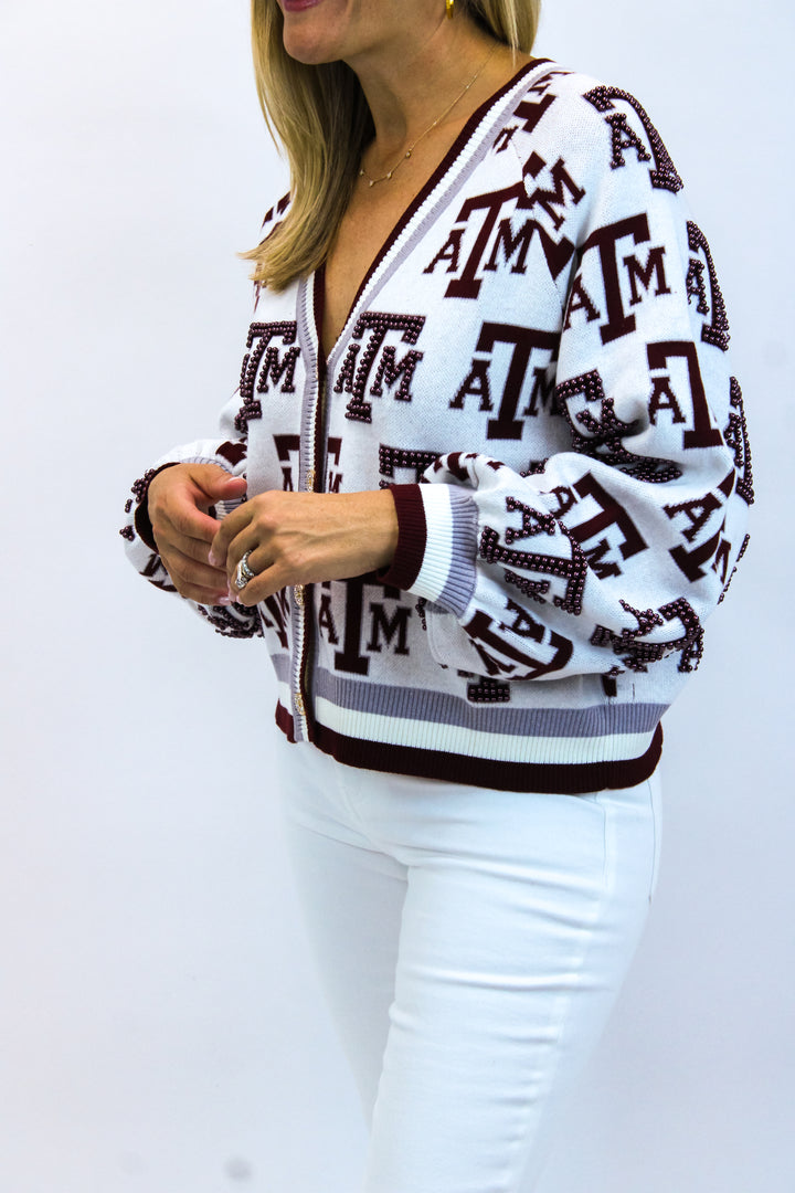 Texas A&M Knit Mascot Rhinestone Cardigan