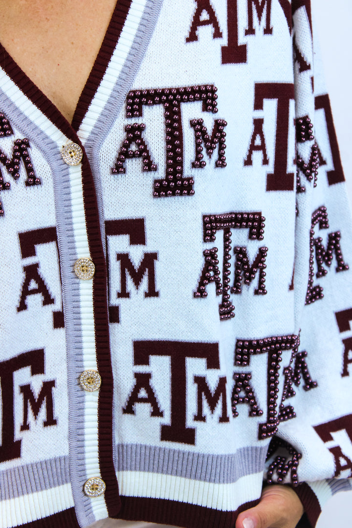 Texas A&M Knit Mascot Rhinestone Cardigan