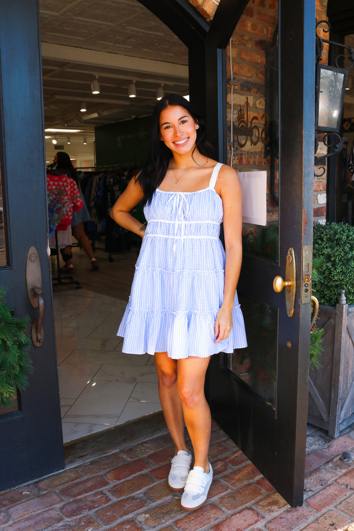 No Place Like Home Plaid Dress, Blue