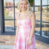 Laurel Plaid Mini Dress, Pink Combo