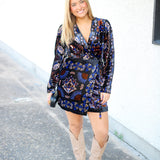 Arabesque Mix Scarves Wrap Mini Dress, Black