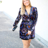 Arabesque Mix Scarves Wrap Mini Dress, Black