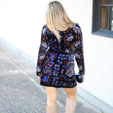 Arabesque Mix Scarves Wrap Mini Dress, Black