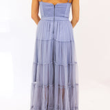 Mireya Bustier Tulle Maxi Dress, Dusty Blue