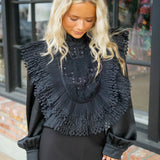 Moonlit Party Ruffles Top, Black