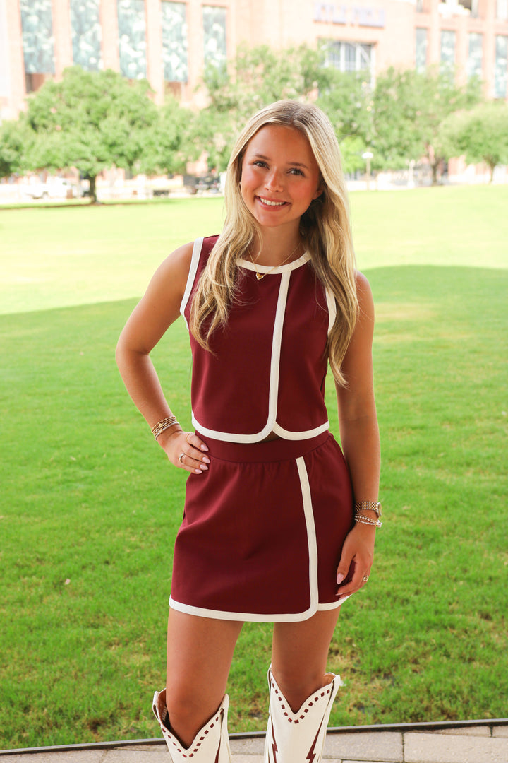 Game Time Glam Top, Maroon