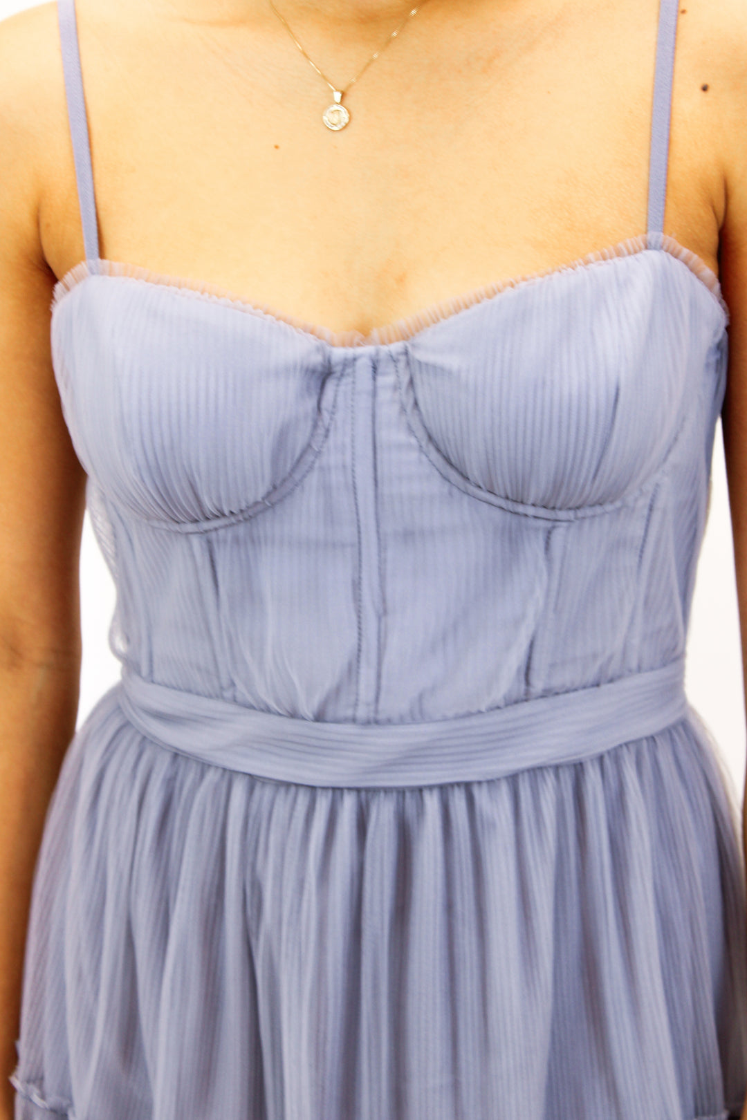 Mireya Bustier Tulle Maxi Dress, Dusty Blue