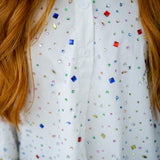 Rhinestone Cotton Button Up, White Multi